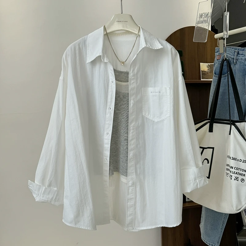 衬衫外套女2025春装新款刺绣口袋宽松长袖衬衣百搭刺绣叠穿防晒衫