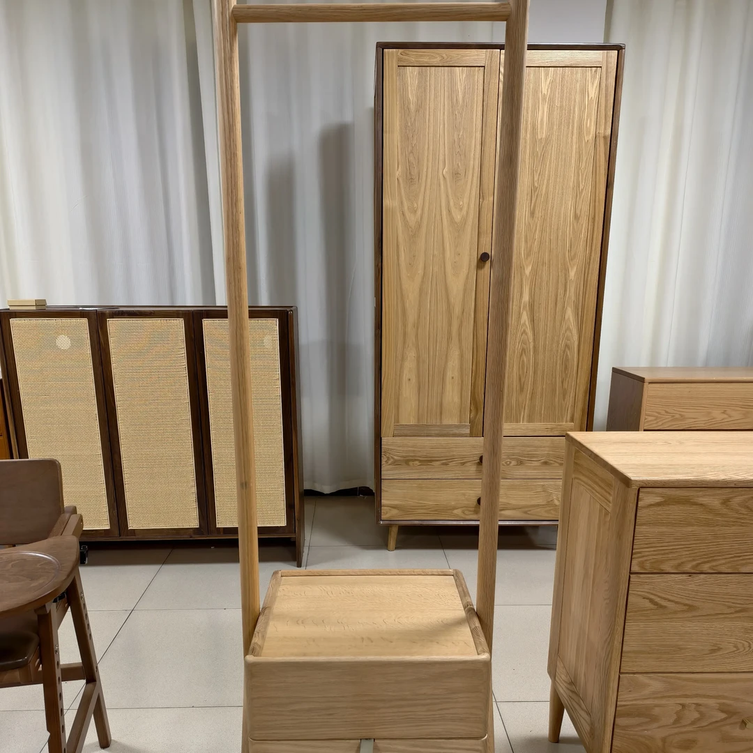 红橡木实木落地衣帽架木质衣柜卧室客厅家用挂衣架置物架