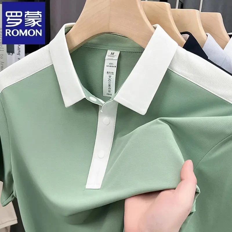 罗蒙时尚拼色翻领短袖Polo衫夏季中青年休闲韩版宽松休闲男士t恤