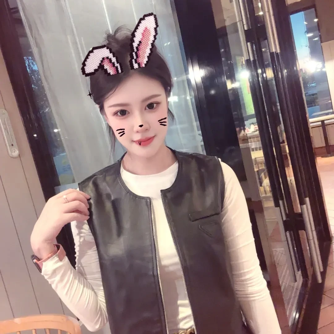 欧货真皮皮衣女无袖圆领马甲背心坎肩修身显瘦马夹短款外套