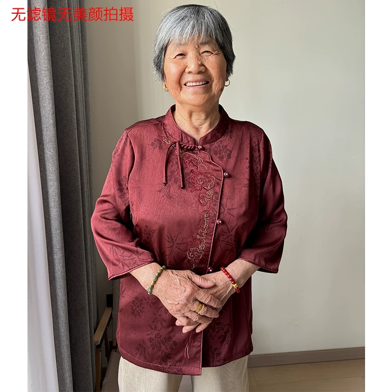 奶奶装夏装衬衫中老年人女老太太夏季新中式盘扣妈妈装喜庆婚宴装