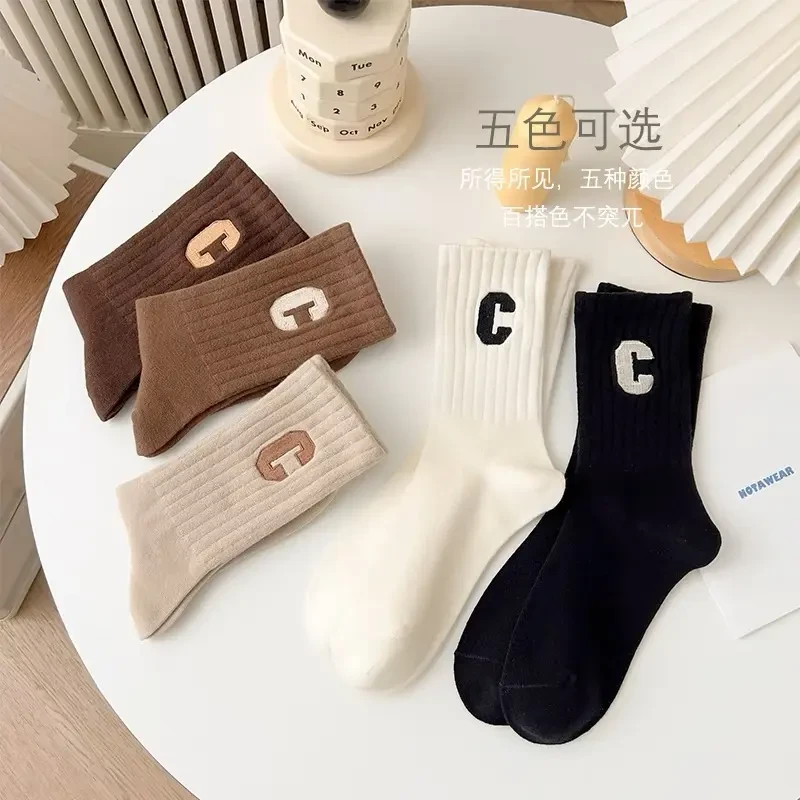 【爆款C字母】秋季袜子女新款时尚中筒袜透气女袜C字母袜日系百搭XY