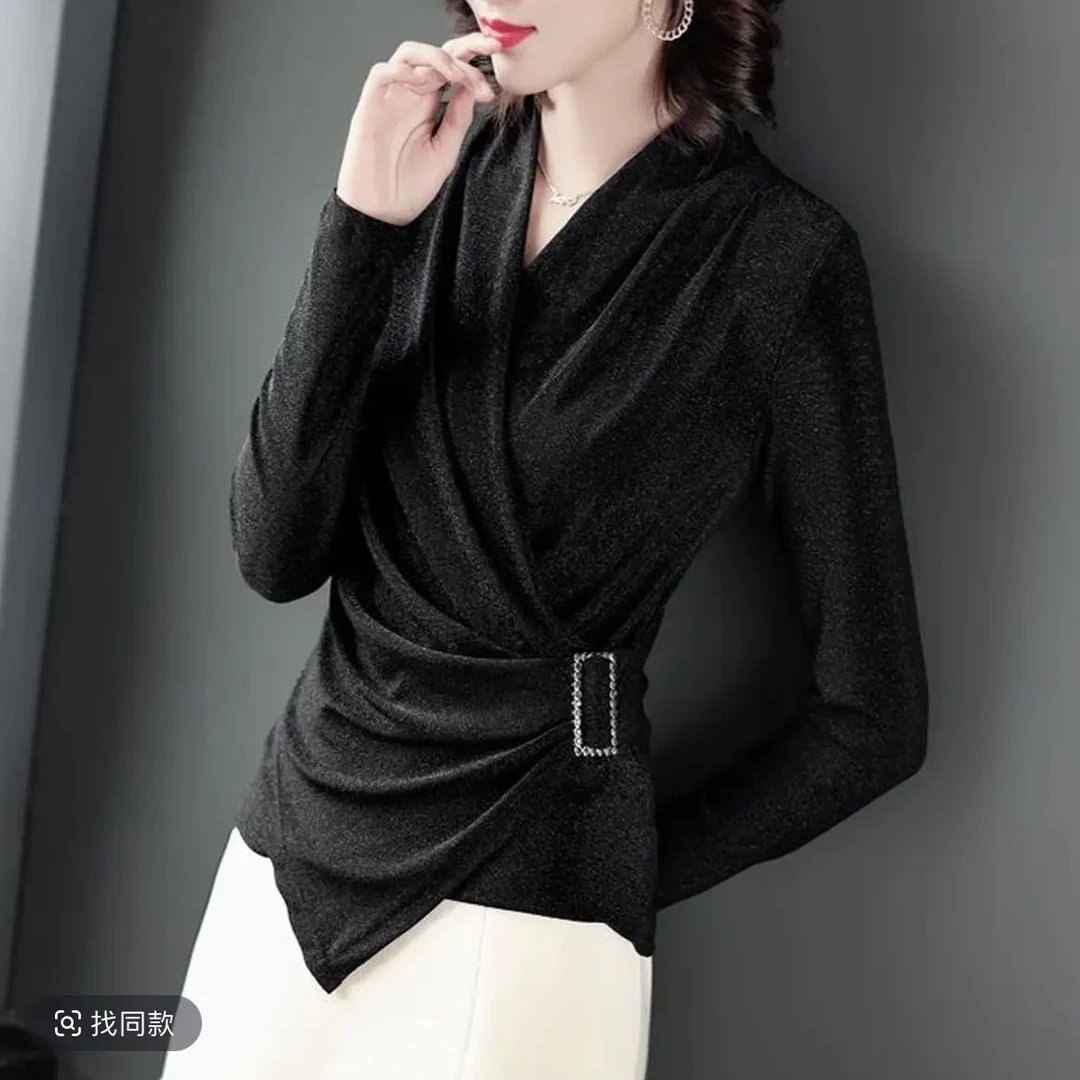 女士亮丝显瘦T恤性感风修身亮丝设计感长袖时尚秋季