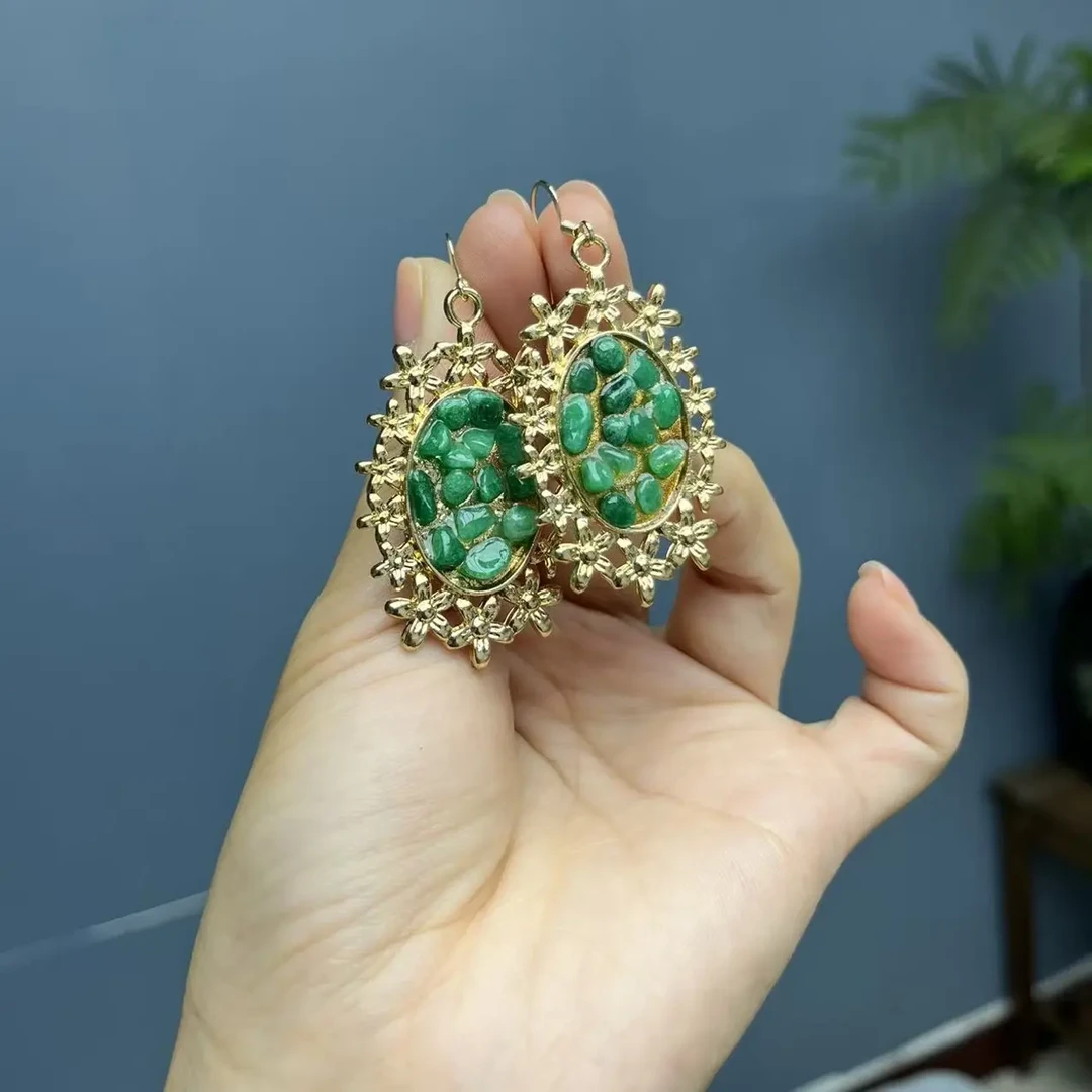 翡翠14k碎珠圆牌耳钩