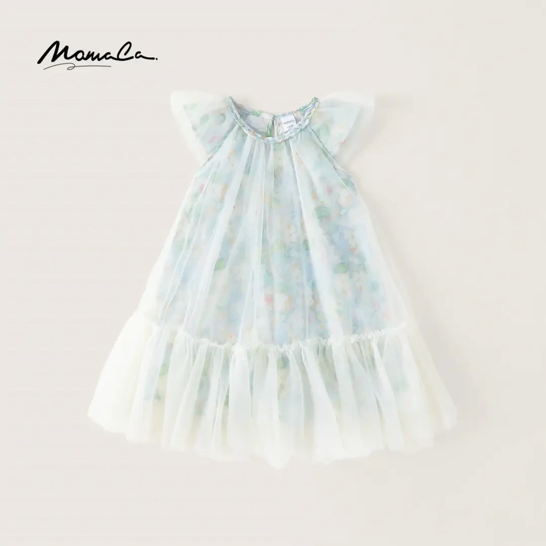 MOMOCO夏季女童甜美网纱连衣裙公主裙公主森系休闲裙77640471002