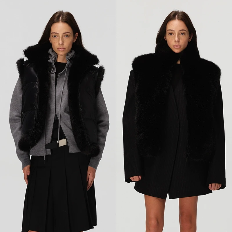 ECHOADE重磅级冬季叠穿 双面穿白鸭绒环保皮草羽绒马甲背心外套