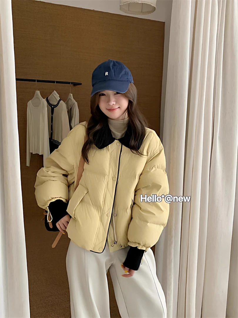 独特漂亮针织娃娃领短款棉服女款冬季2025新款巨好看的加厚外套女