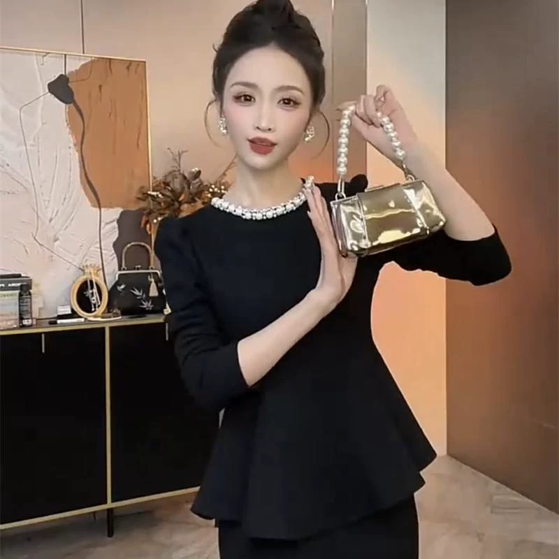 女神范网红时尚套装裙2025早春新高端气质重工钉珠裙摆底摆半身裙