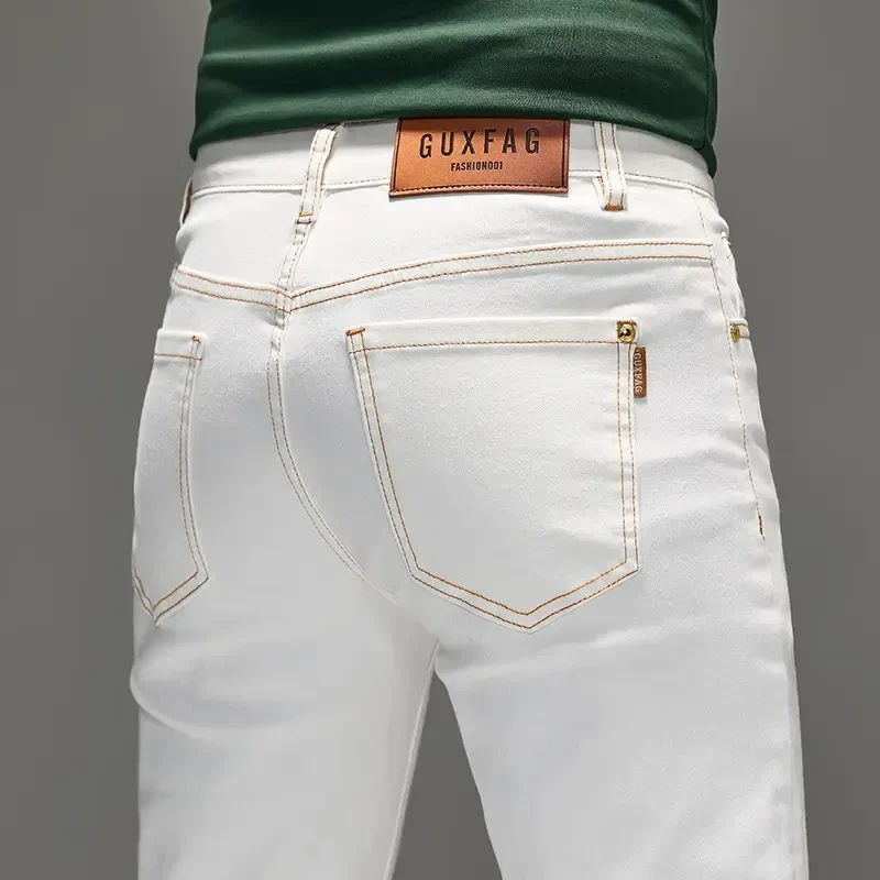 Cebrodz2025春夏新款高端男士牛仔裤韩版弹力修身休闲白色裤子