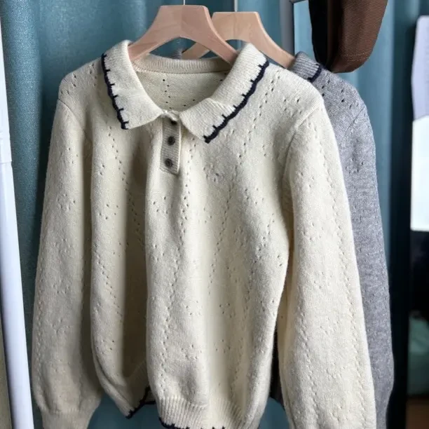 秋季针织翻领厚款蝴蝶结毛针织衫时尚蕾丝小香风