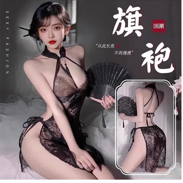 夜色/性感复古蕾丝绑带修身睡裙套装轻奢迷人吊带家居服A107