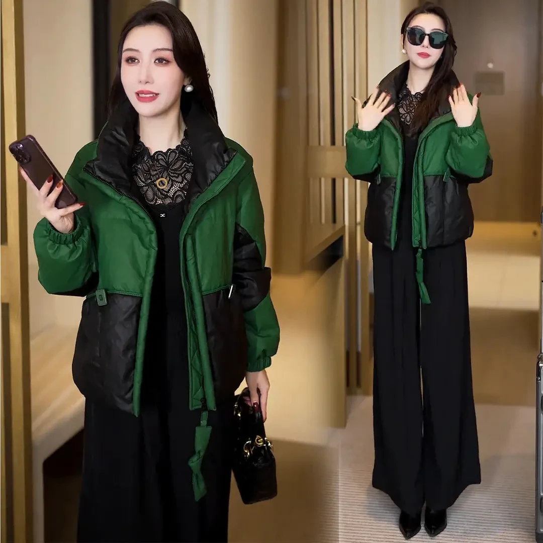 显瘦减龄保暖棉袄女冬季新款洋气质时尚休闲撞色拼接立领加厚棉服