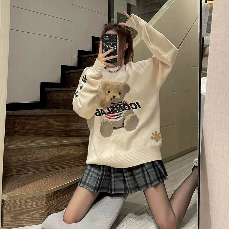 ics丨iconslab小熊针织衫印花毛衣国潮男女秋上衣