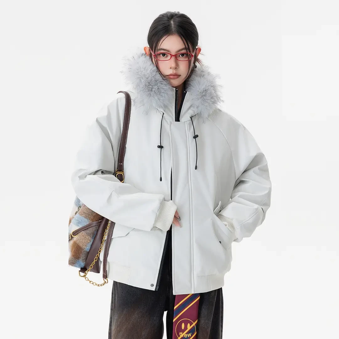 潮牌大口袋设计座山雕内里貉子毛帽子可拆卸百搭防风御寒保暖棉服