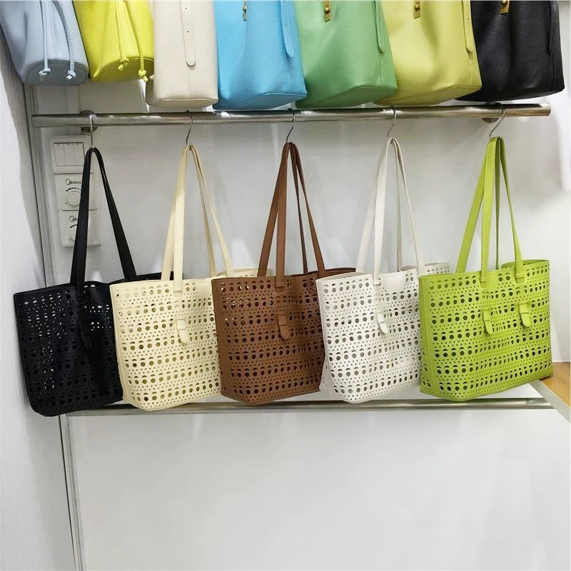 高级感新款春夏镂空雕花托特包大容量气质手提单肩子母包