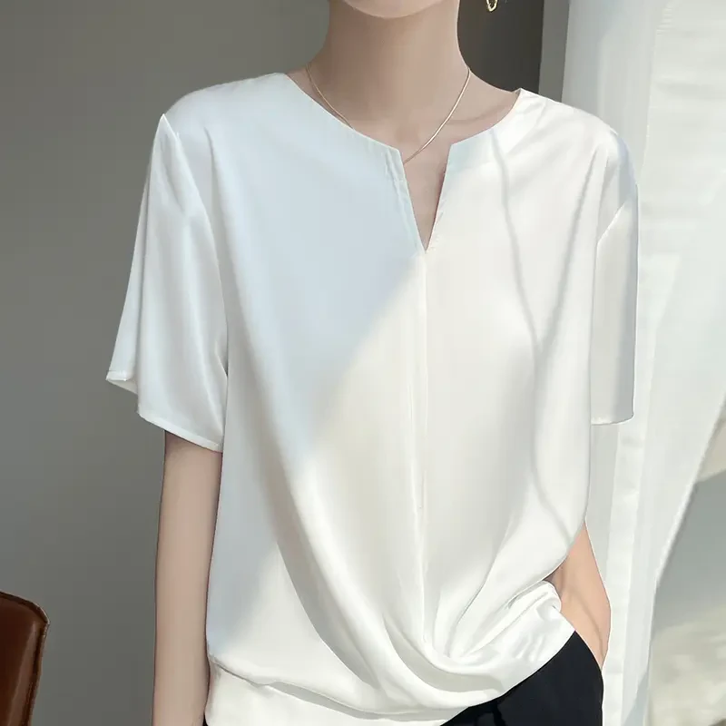 2025新款品牌时尚v领短袖女款夏季新款休闲洋气T恤上宽松衣显瘦