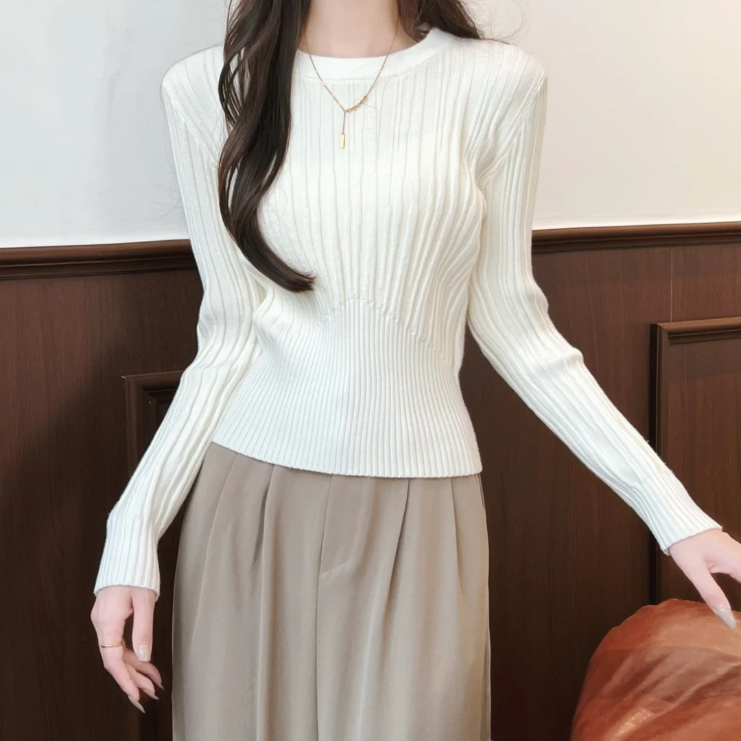 【软糯针织衫】冬日氛围女孩修身圆领别致设计感别致针织衫打底