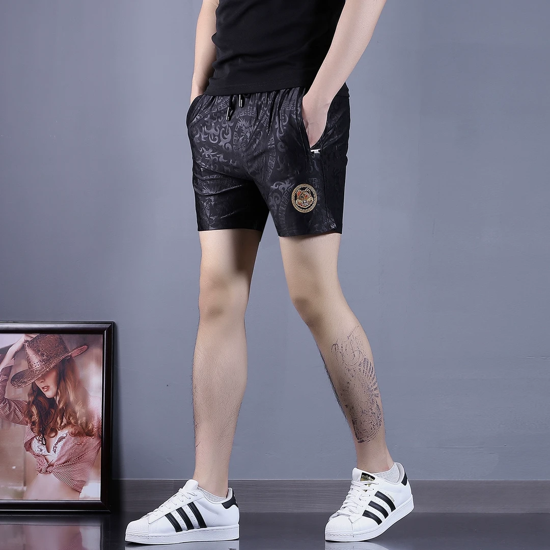 夏季潮牌短裤男士三分裤子新款冰丝印花五分裤休闲马裤潮流沙滩裤