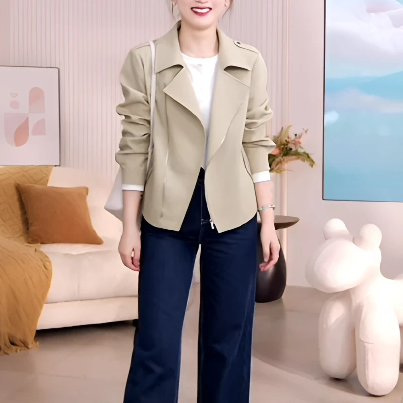 【清雨】2025秋新款女装简约气质拉链夹克小个子显瘦外套高级感上衣