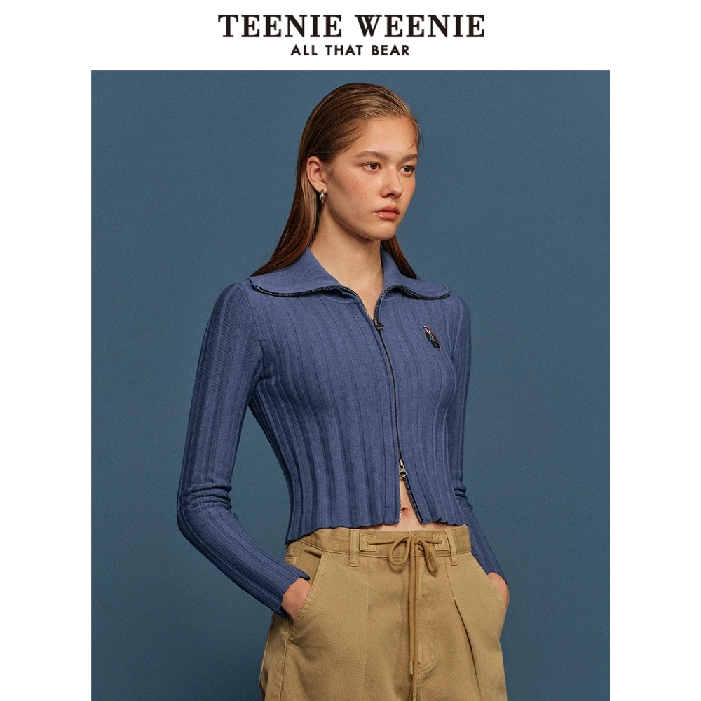 TeenieWeenie小熊毛衣开衫25秋冬老钱翻领拉链针织衫TTCK255207I