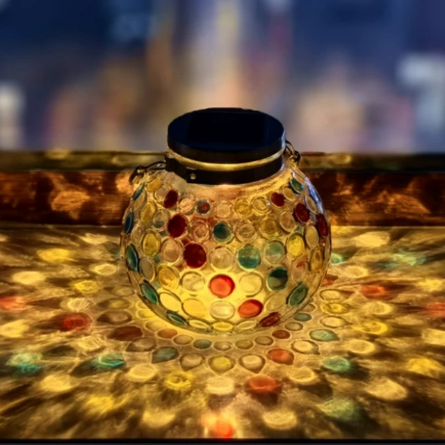 户外暖光太阳能装饰波点 LED许愿灯庭院裂纹挂树露营玻璃孔雀灯