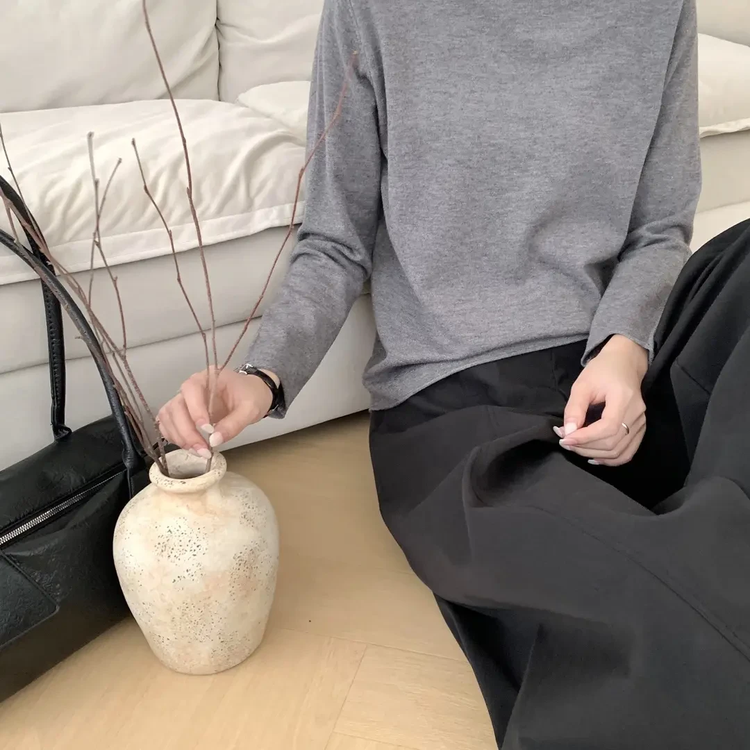 大码女毛针织衫灰色小香风内搭打底衫上衣打底衫