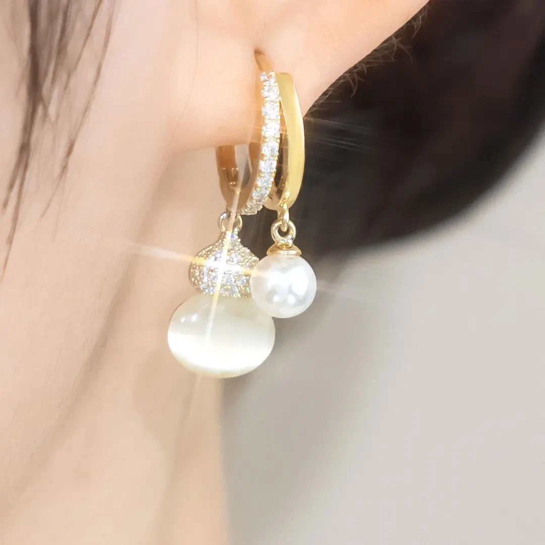 锌合金合成锆石耳饰 兰知春序简约气质福禄葫芦耳扣女时尚精致葫