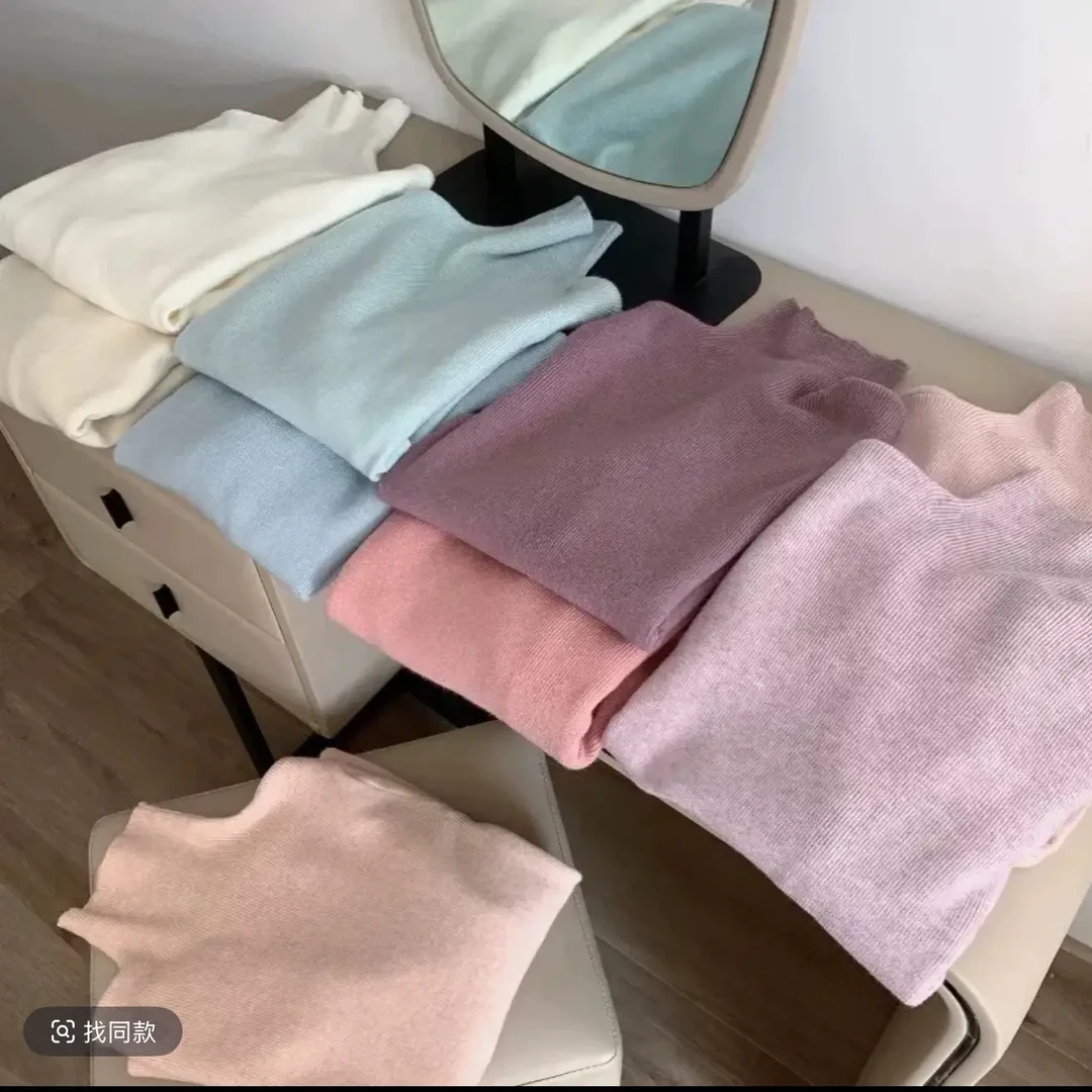 韩系半高领针织衫秋冬糖果色显瘦软糯上衣内搭打底衫百搭舒适