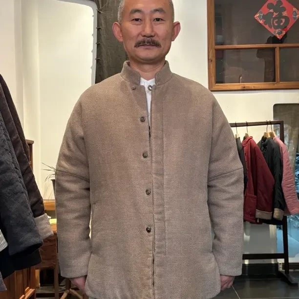 新中式米驼色新款棉衣毛麻男女同款预售