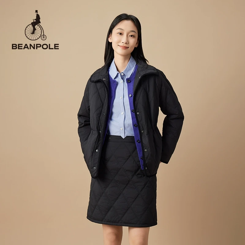 BEANPOLE滨波  2024秋冬女士美拉德米色菱格绗缝棉服BF4838Z01