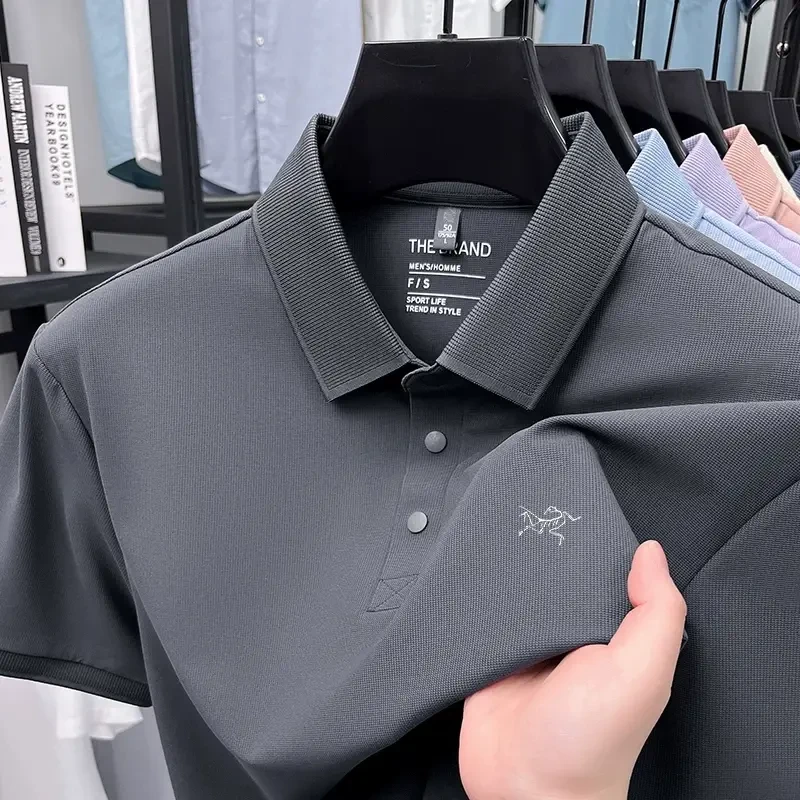 【海外撤柜】刺绣鸟男士短袖恤夏季冰丝高端休闲翻领半袖刺绣polo衫