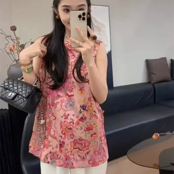 新中式国风夏季粉色衬衫阔腿裤复古高级感气质套装