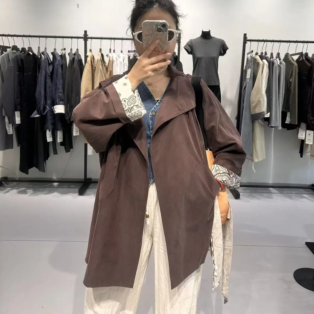 英伦风宽松版中长款落肩袖经典拼接风衣