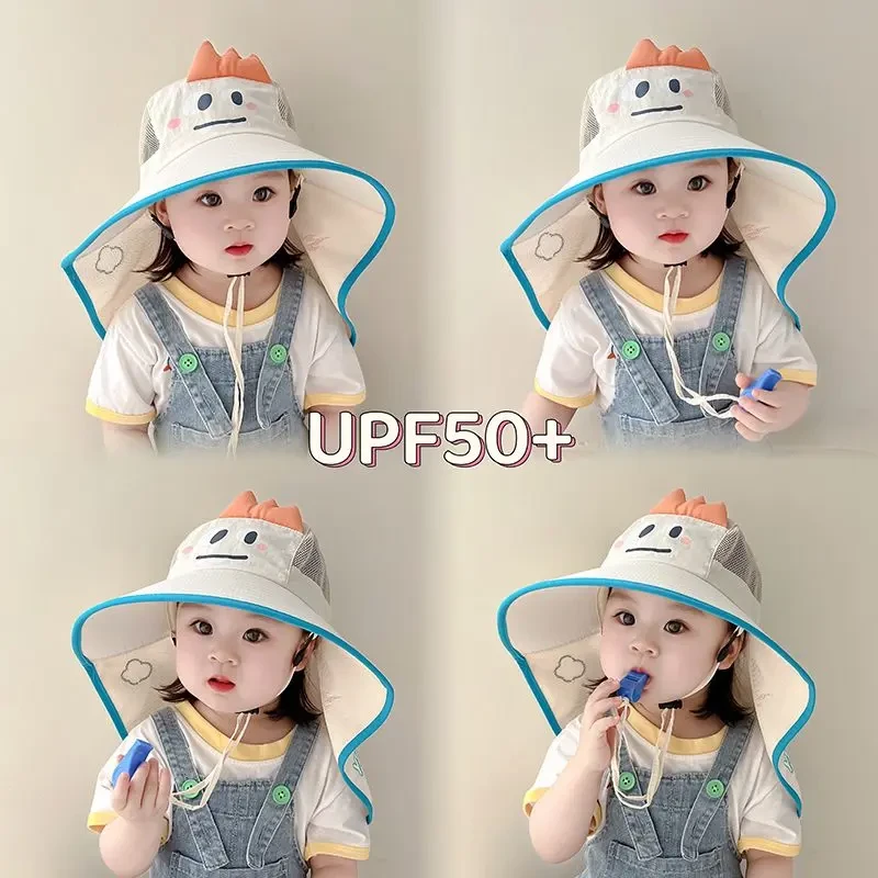 檐儿童防晒帽可爱恐龙遮阳披肩男童女宝宝防出游帽J