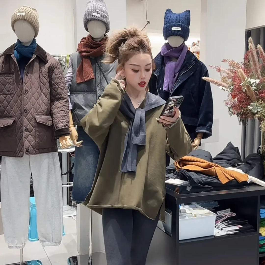 韩系圆领纯色卫衣女宽松百搭休闲上衣秋冬新款