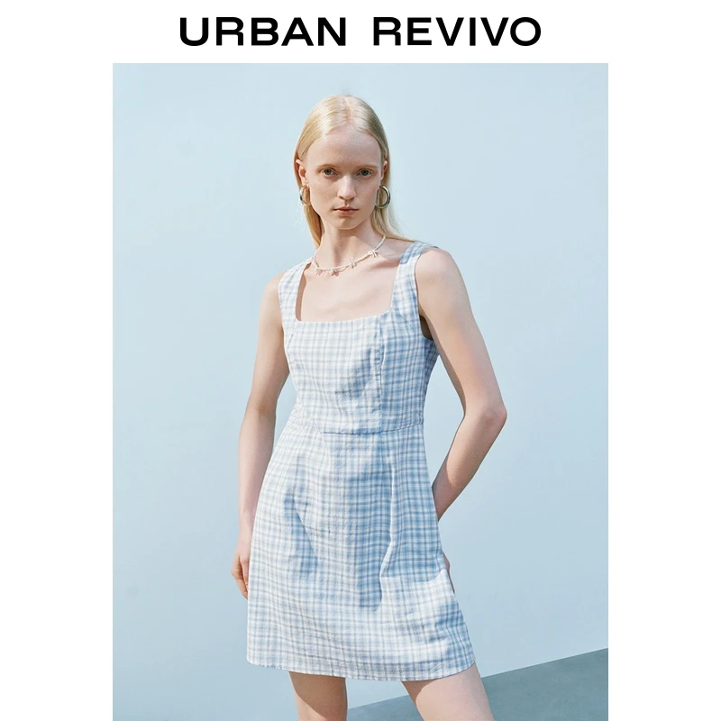 UR2025夏季新款女装度假风撞色格纹无袖连衣裙UYY750059