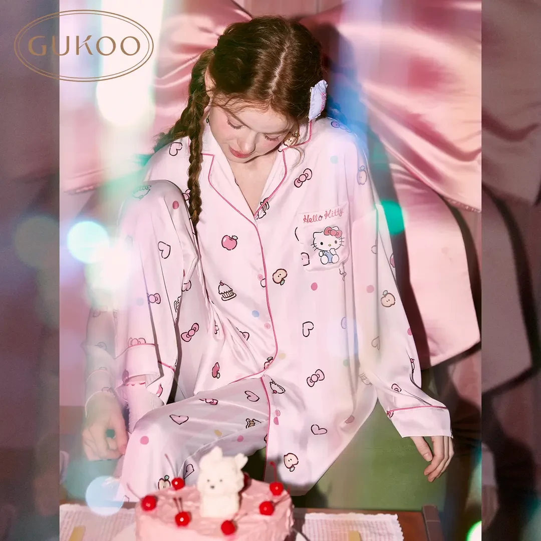 【Gukoo果壳】hellokitty系列满印欧若风长袖家居服套装春秋季卡通