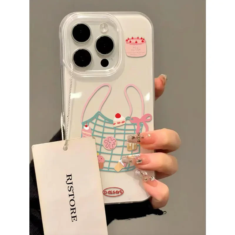 网格袋甜品蛋糕适用iPhone16/14/12promax白光壳15/13pro手机壳