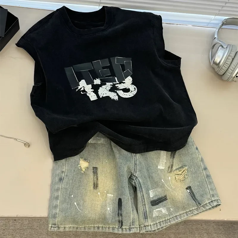 韩国童装男童裤子春夏痞帅风时髦破洞牛仔裤儿童短裤夏款