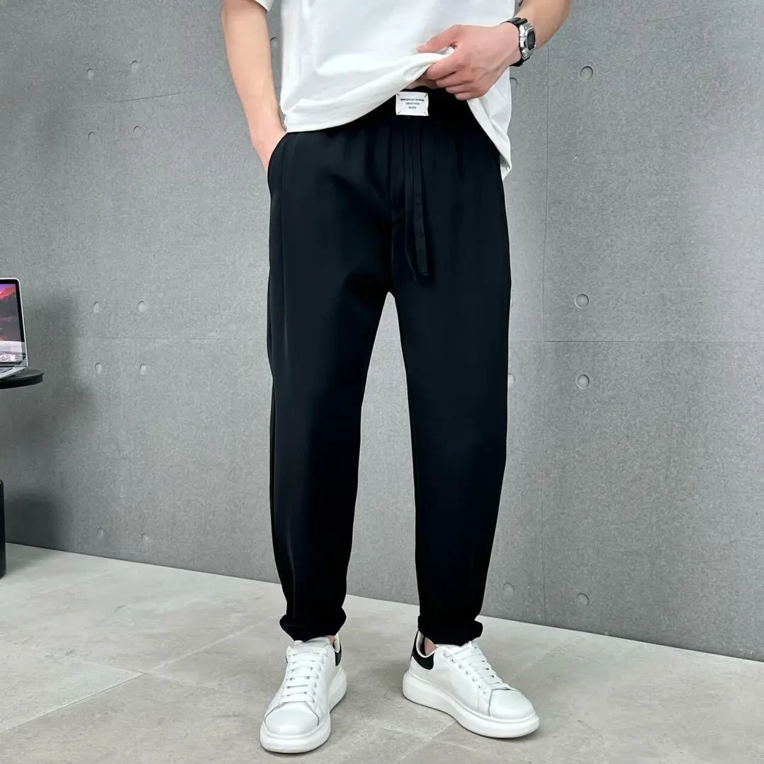 【升级抗皱不变形 】男士休闲裤2025春夏松紧腰抽绳百搭直筒长裤男