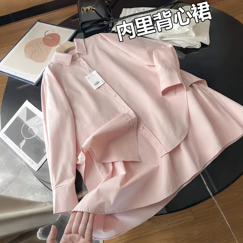 北欧C！极简风设计款宽松休闲版层叠喇叭形长袖衬衫裙连衣裙女春