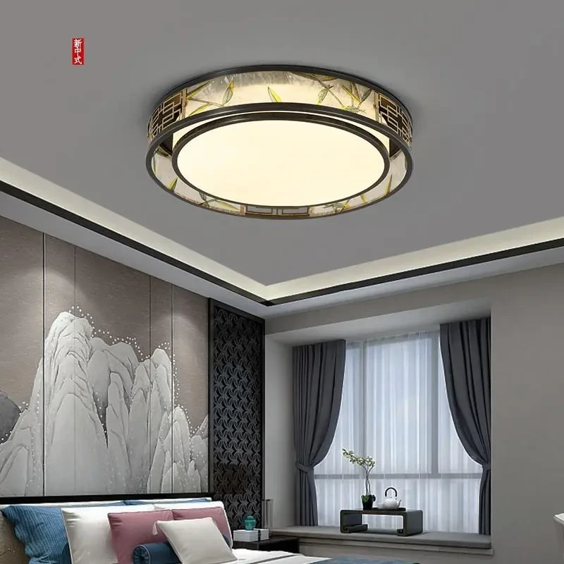 现代新中式吸顶灯圆形珐琅彩客厅灯中国风禅意餐厅卧室灯具长方形