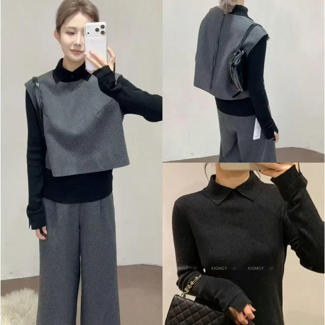 新款仙女风休闲风时尚女装马甲阔腿裤套装