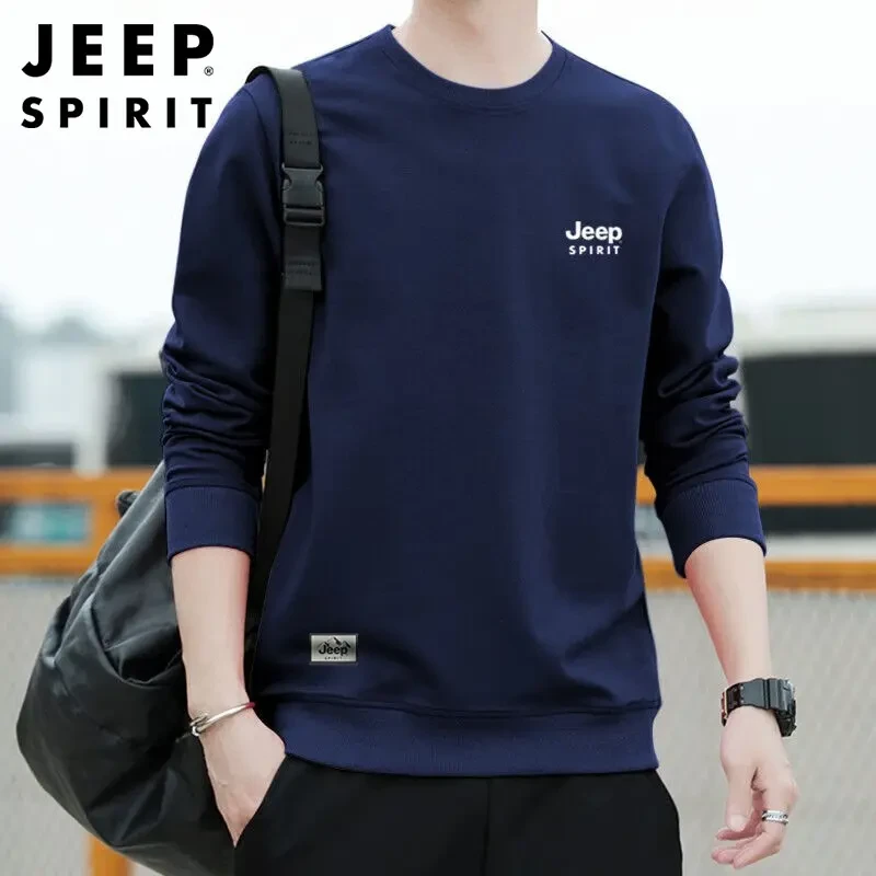Jeep吉普圆领卫衣春秋季新款男潮牌百搭宽松纯色休闲运动长袖上衣