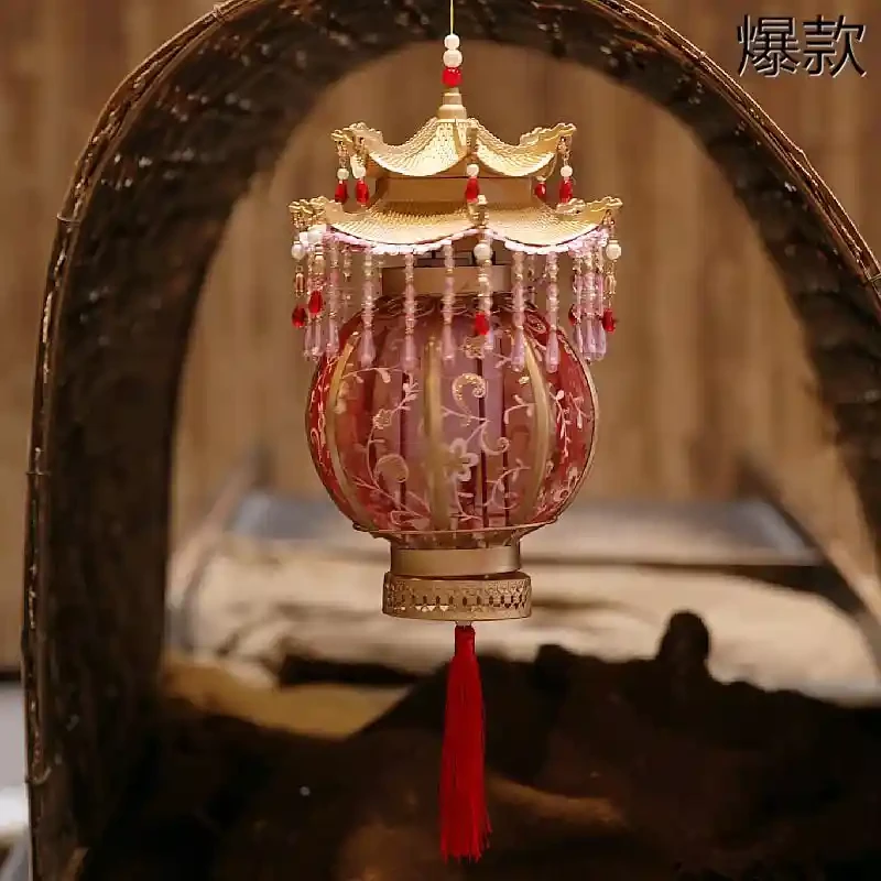 仿玉石珍珠汉服手提宫廷步摇灯复古风宫灯笼中秋节手提成品灯笼
