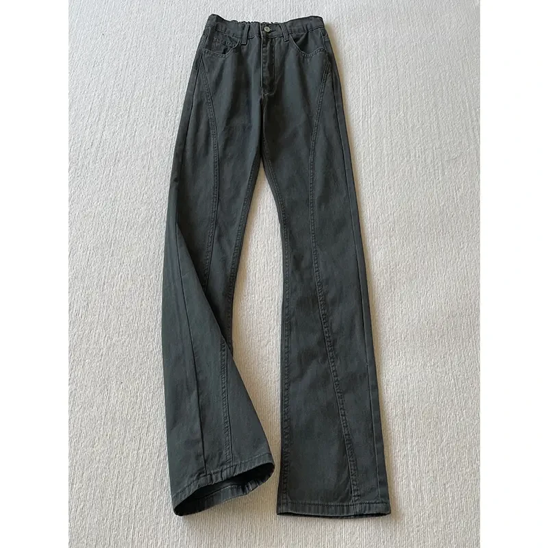 深灰色美式复古517牛仔裤男cleanfit伐木工装裤子高街弯刀微喇裤