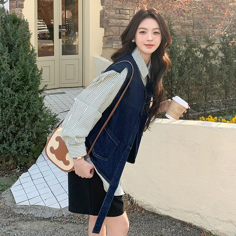 衬衫2025春装牛仔拼色上衣新款2C092-5156-P12