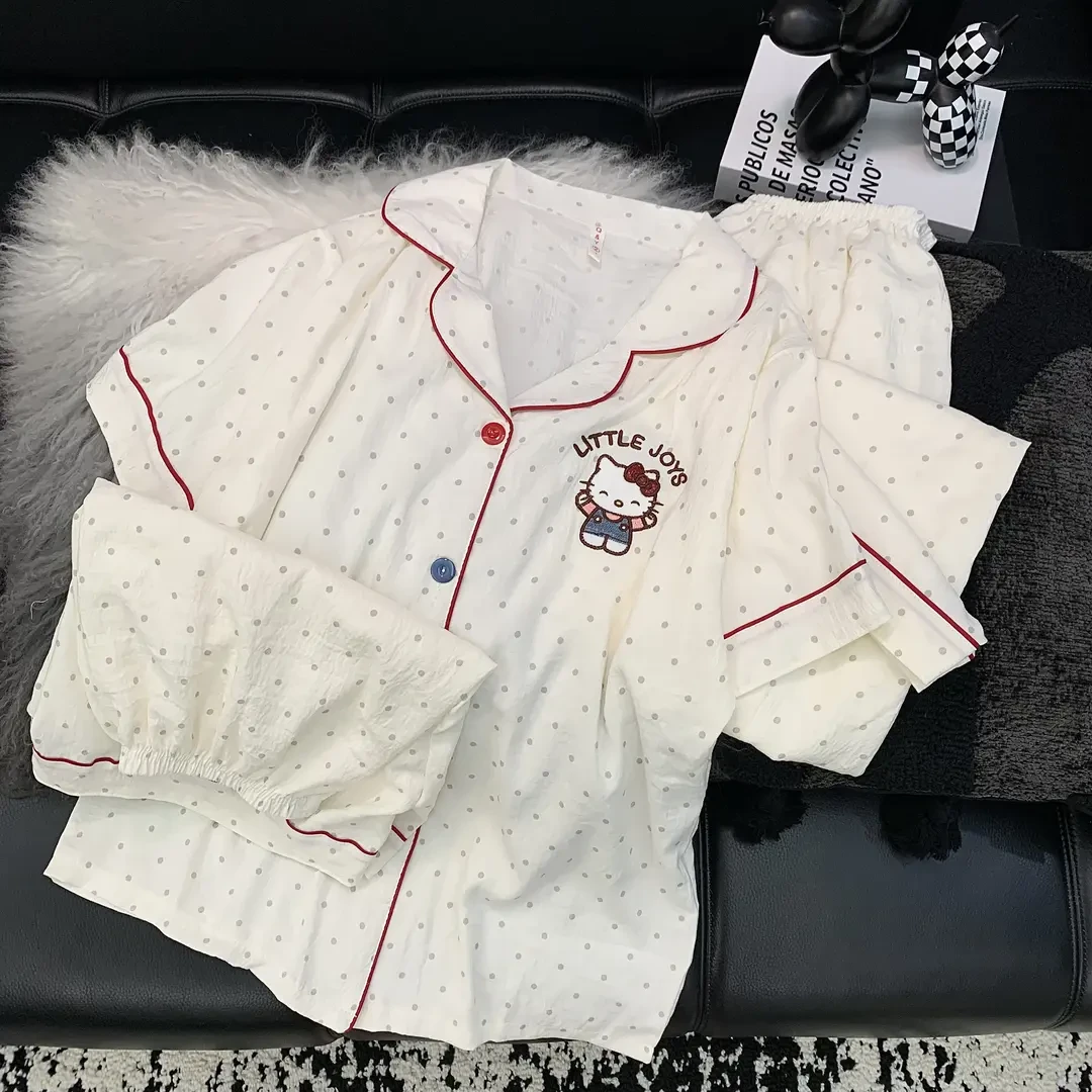 女士睡衣三件套猫咪云朵绵夏季短袖卡通睡衣少女家居服夏天套装