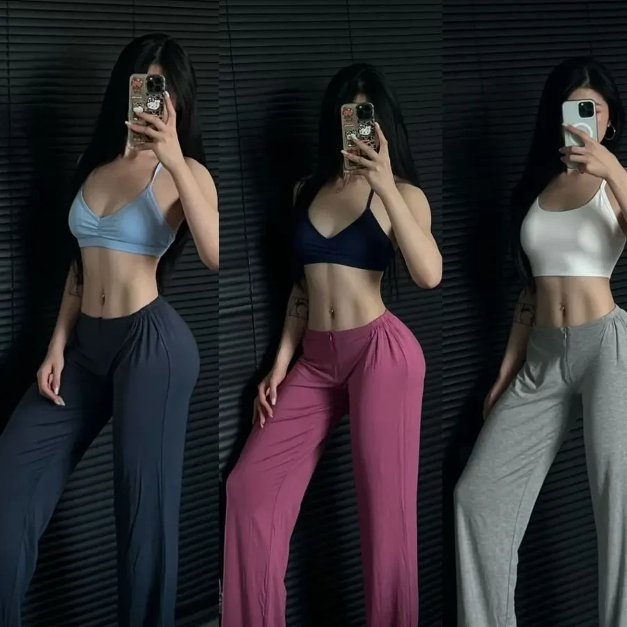 2.0秋冬款加厚加克重拉链垂感拖地裤直筒瑜伽休闲运动裤棉长裤