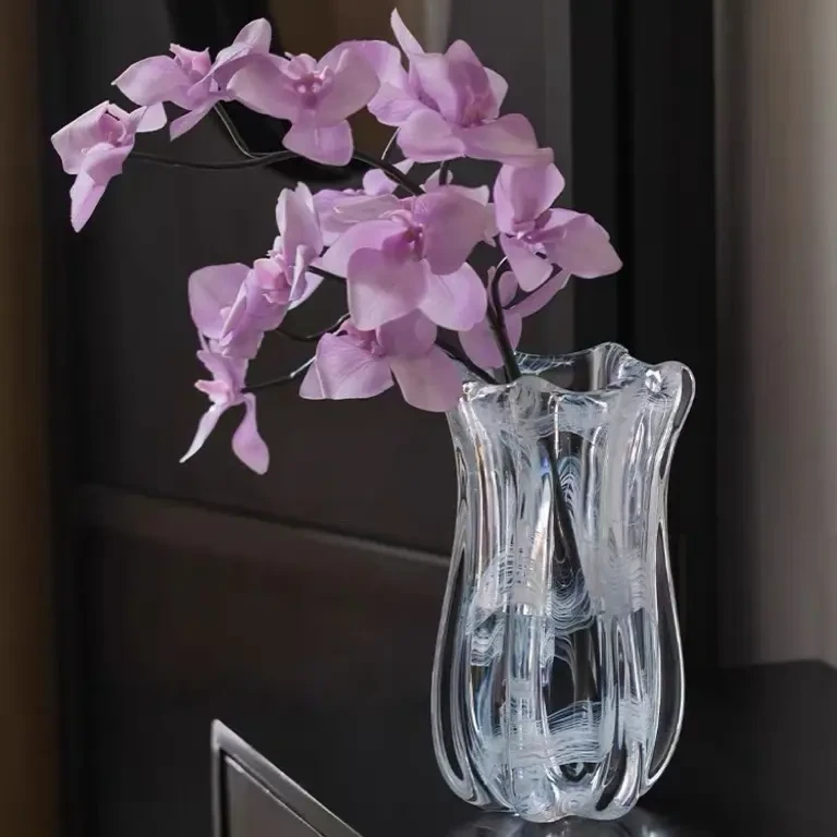 透明琉璃花瓶高级感大口径花器插花客厅玄关装饰摆件